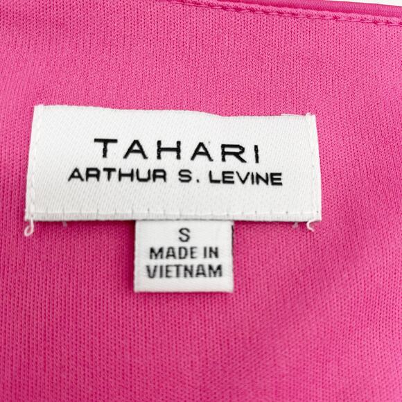 Tahari A.S.L. Womens S Dress Ruffle Bright Pink Satin Summer Flirty Barbiecore - Picture 6 of 8